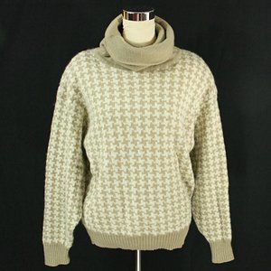 Vintage Hooper Houndstooth Mohair Wool Turtleneck Cowl Neck Sweater L Beige